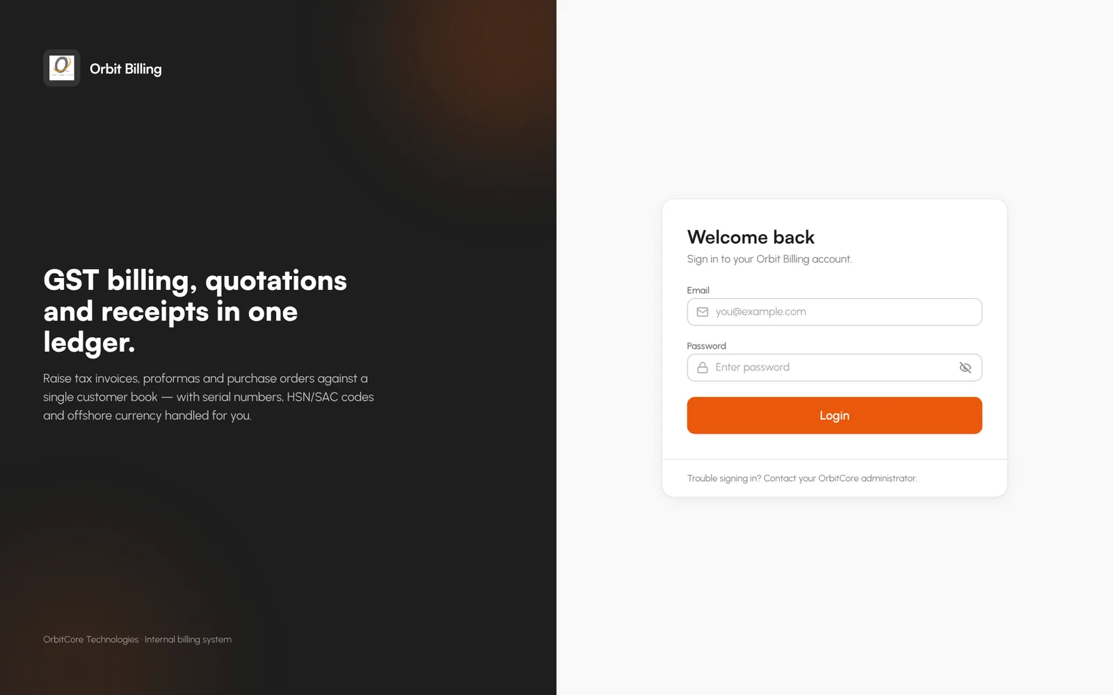 Sign-in to Orbit Billing