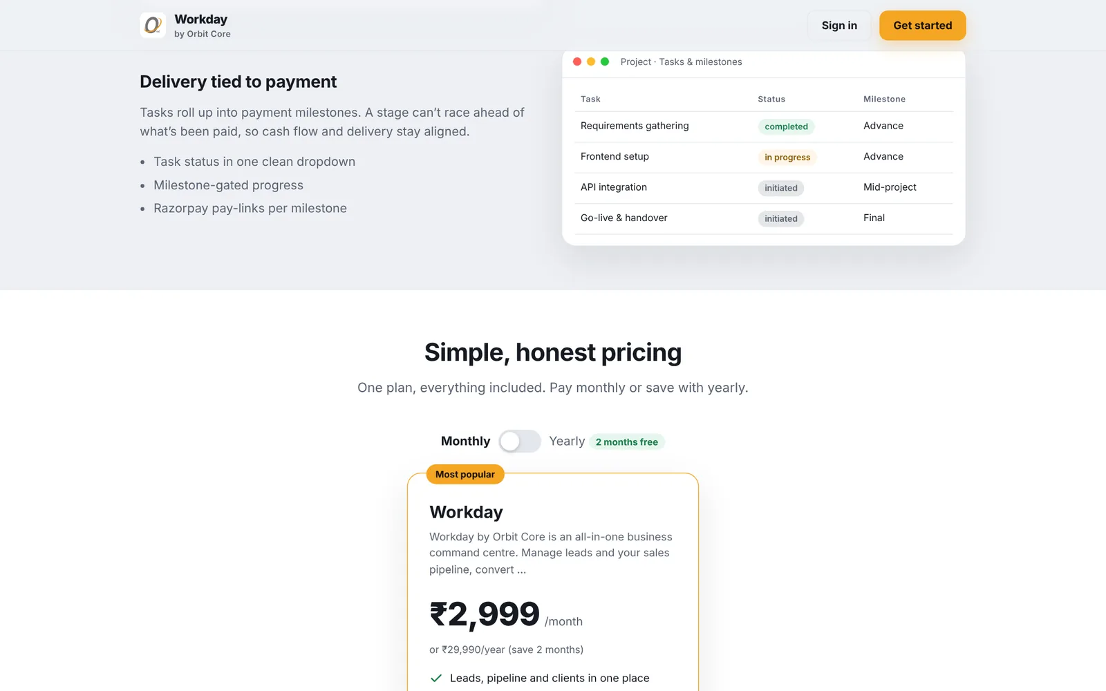 Tasks tied to payment milestones