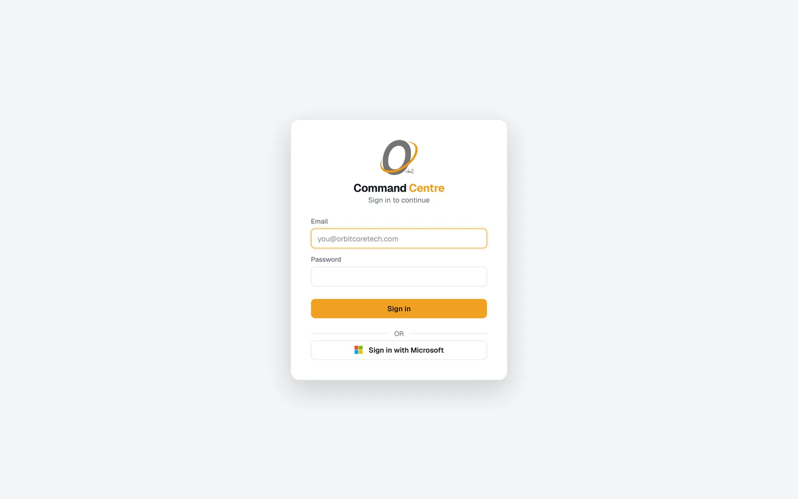 Command Centre sign-in with Microsoft